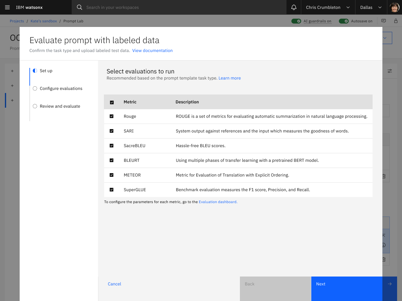 Step-by-step evaluation workflow